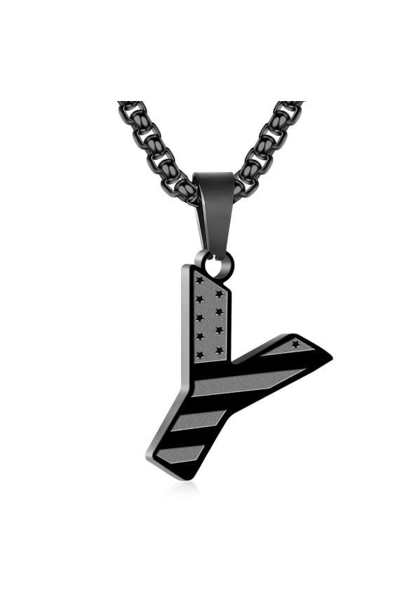 Black Initial Necklaces for Men Boys Stainless Steel American Flag Letter Y Pendent Chain Birthday Valentines Day Jewelry Gifts Teen Him Boyfriend Husband Male Son Dad Adults Kids Age Ideas