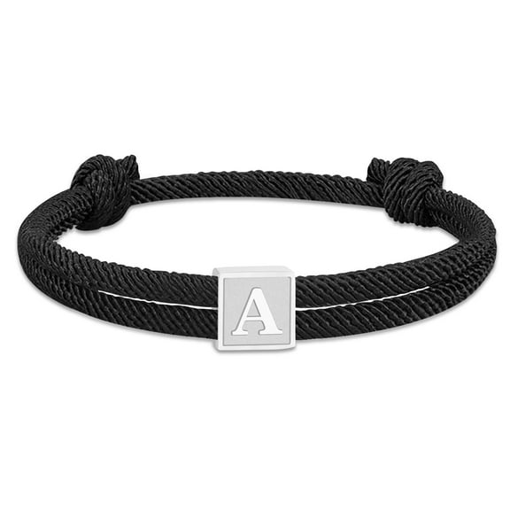 APSVO Black Rope Initial Bracelets for Men Boys Braided Stainless Steel Letter A Charm Bracelet Birthday Valentines Day Jewelry Gifts Teen Him Boyfriend Male Teenage Dad Husband Son Adults Kids Age