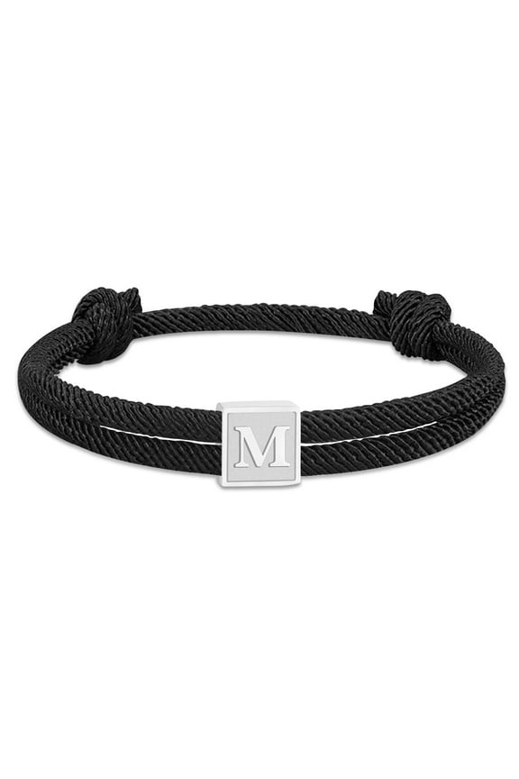 Black Rope Initial Bracelets for Men Boys Braided Stainless Steel Letter M Charm Bracelet Birthday Valentines Day Jewelry Gifts Teen Him Boyfriend Male Teenage Dad Husband Son Adults Kids Age
