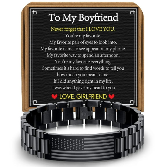 APSVO Black American Flag Watch Link Bracelets for Men Boys to My Boyfriend Gifts from Girlfriend Birthday Valentines Day Jewelry Gifts Him Husband Lover Male Adults Teen Teenage Ideas
