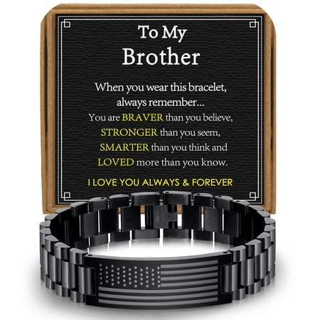 APSVO Black American Flag Watch Link Bracelets for Men Boys to My Brother Gifts from Sister Brother Birthday Graduation Fathers Day Jewelry Gifts Teen Male New Dad Teenage Adults Kids Age