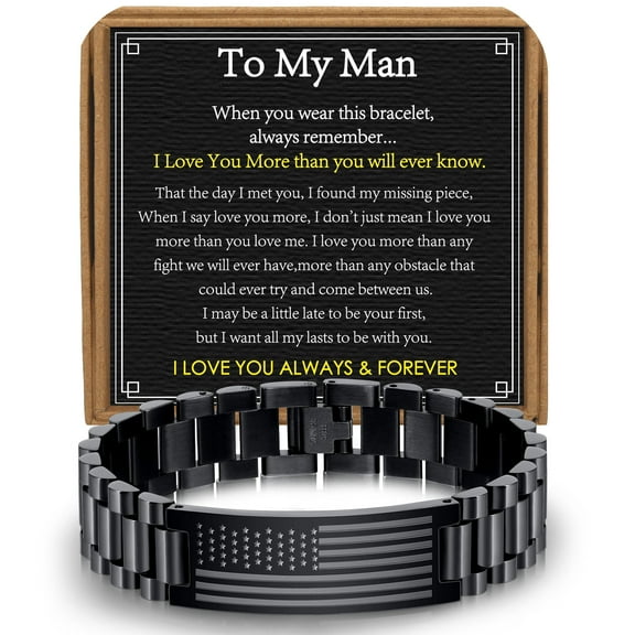APSVO Black American Flag Watch Link Bracelets for Men to My Man Birthday Valentines Day Jewelry Gifts Him Ideas Male New Dad Husband Boyfriend Adults Ideas