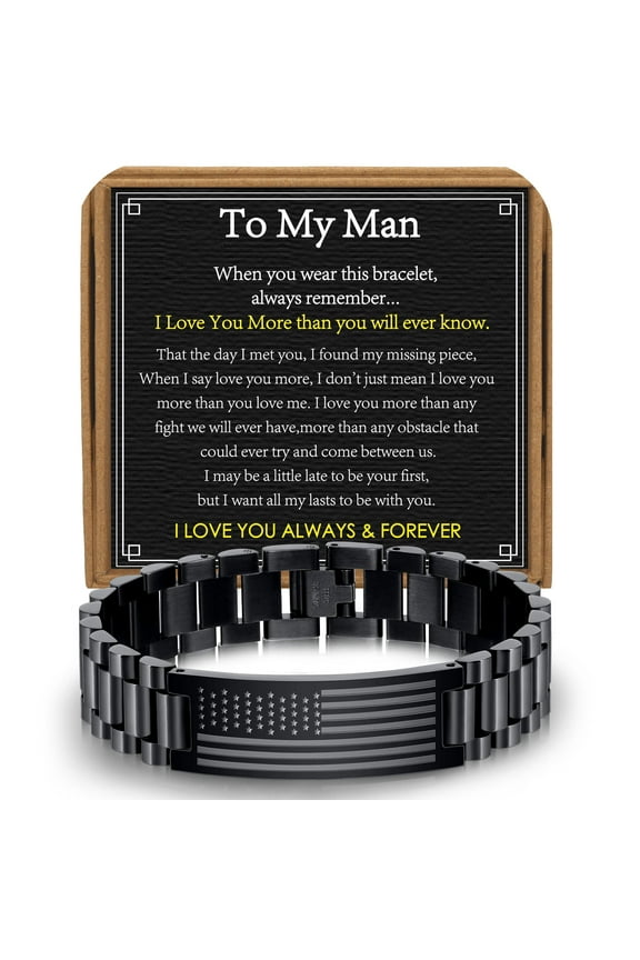 Black American Flag Watch Link Bracelets for Men to My Man Birthday Easter Basket Stuffers Jewelry Gifts Him Ideas Male New Dad Husband Boyfriend Adults Ideas