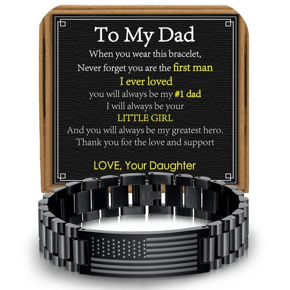 APSVO Black American Flag Watch Link Bracelets for Men to My Dad from Daughter Birthday Valentines Day Jewelry Gifts Dad Father Godfather Stepfather Male Adults Ideas