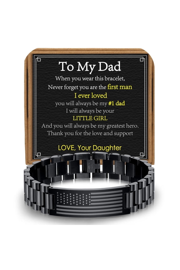 Birthday Fathers Day Jewelry Gifts for Dad Father Godfather Stepfather Male Adults Ideas Black American Flag Watch Link Bracelets for Men to My Dad from Daughter