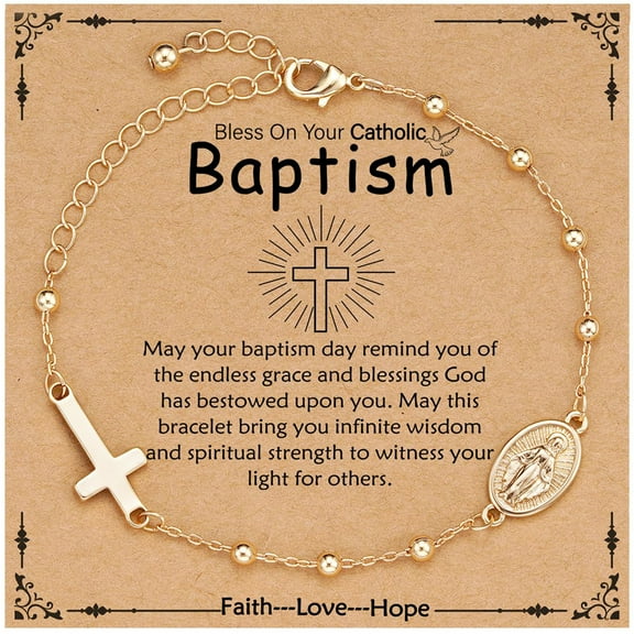 APSVO Catholic Baptism Gifts for Kids Girls Women Teen Daughter Granddaughter Gold Rosary Beads Virgin Mary Cross Charm Bracelet Stuff Accessories Christian Religious Jewelry Gifts for Girls Age