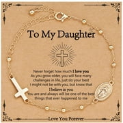 Catholic Confirmation First Communion Gifts for Daughter Teen Girls Kids Tween Preteen Gold Rosary Beads Virgin Mary Cross Charm Bracelet Religious Baptism Jewe