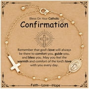 APSVO Catholic Confirmation Gifts for Teen Girls Kids Daughter Granddaughter Gold Rosary Beads Virgin Mary Cross Charm Bracelet Accessories Christian Religious Jewelry Gifts for Teenage Girls Age