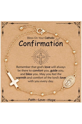 Catholic Confirmation Gifts for Teen Girls Kids Daughter Granddaughter Gold Rosary Beads Virgin Mary Cross Charm Bracelet Accessories Christian Religious Jewelry Gifts for Teenage Girls Age