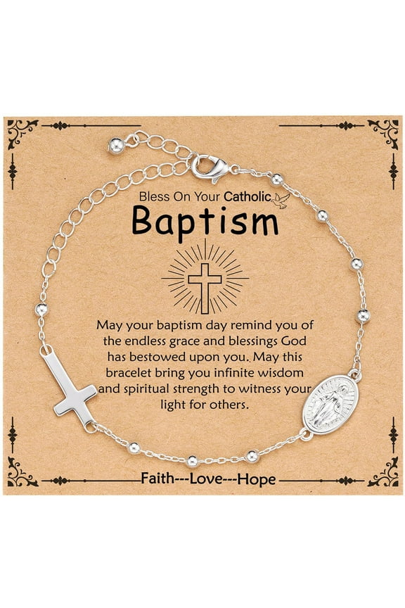 Catholic Baptism Gifts for Kids Girls Women Teen Daughter Granddaughter Silver Rosary Beads Virgin Mary Cross Charm Bracelet Stuff Accessories Christian Religious Jewelry Gifts for Girls Age