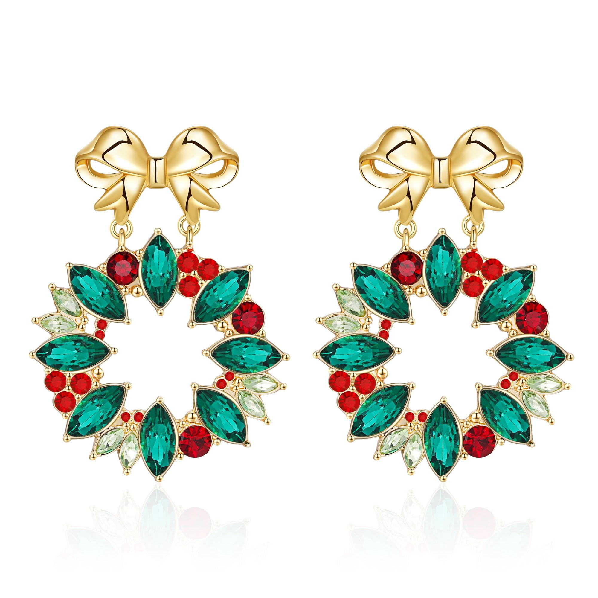 APSVO Christmas Earrings for Women Christmas Bow Wreath Women CZ — free download
