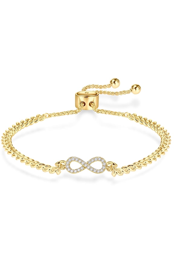 Cubic Zirconia Gold Infinity Bracelet for Women Teen Girl Daughter Girlfriend Adjustable 6-9 Inch Charm Bracelet Chain Birthday Valentine's Day Mother's Day Christmas Jewelry Gift for Her