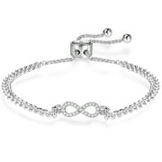 APSVO Cubic Zirconia Silver Infinity Bracelet for Women Teen Girl Daughter Girlfriend Adjustable 6-9 Inch Chain Birthday Valentine's Day Mother's Day Christmas Jewelry Gift for Her