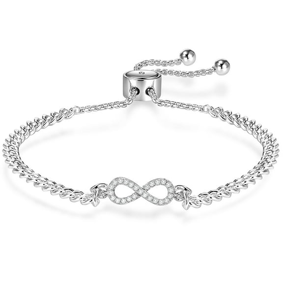 APSVO Cubic Zirconia Silver Infinity Bracelet for Women Teen Girl Daughter Girlfriend Adjustable 6-9 Inch Charm Bracelet Chain Birthday Valentine's Day Mother's Day Christmas Jewelry Gift for Her