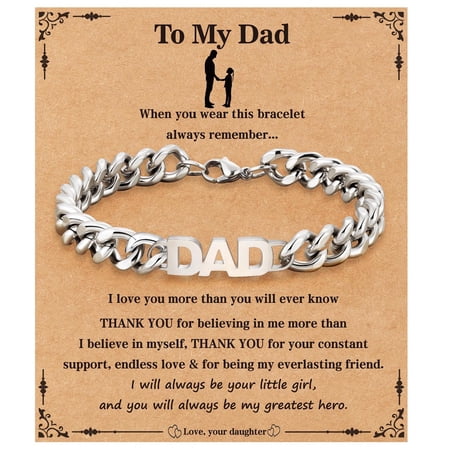 APSVO Birthday Gifts for Dad Daddy Papa Father Stepdad from Daughter Stainless Steel Cuban Chain Bracelet Jewelry Stuff Accessories Ideas