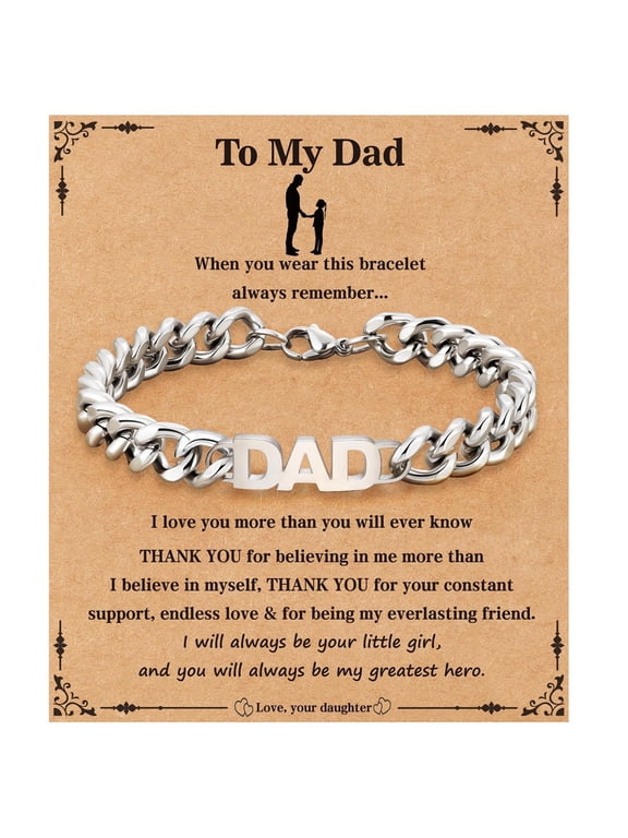 Birthday Gifts for Dad Daddy Papa Father Stepdad from Daughter Stainless Steel Cuban Chain Bracelet Jewelry Stuff Accessories Ideas