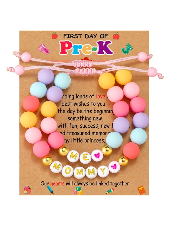 First Day of Preschool Back to School Jewelry Gifts for Girls Kids Mommy and Me Matching Bracelet Set Supplies Stuff Accessory Ideas 4-6 Year Old Mother Mom Daughter Granddaughter Age