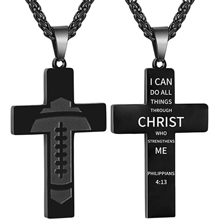 Military Dog Tag Chain Necklace with Bible Verse Scripture Cross