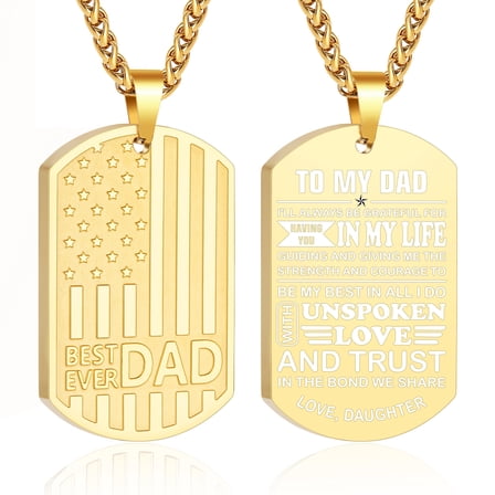 APSVO Gold Dog Tag Necklaces for Men to My Dad Gifts from Daughter American Flag Pendant Chain Christian Religious Birthday Valentines Day Jewelry Gifts Dad Him Godfather Adults Male Ideas