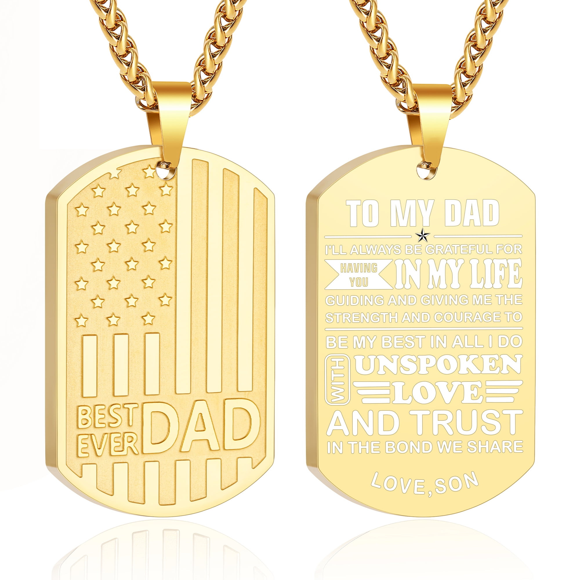 APSVO Gold American Flag Dog Tag Necklaces for Men Dad Pendant