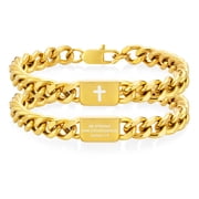 Gold Cross Bracelets for Men Bible Verse Cuban Curb Link Charm Bracelet Catholic Religious Christian Stuff Accessories Birthday Christmas Jewelry Gifts Teen Boys Stocking Stuffers Kids