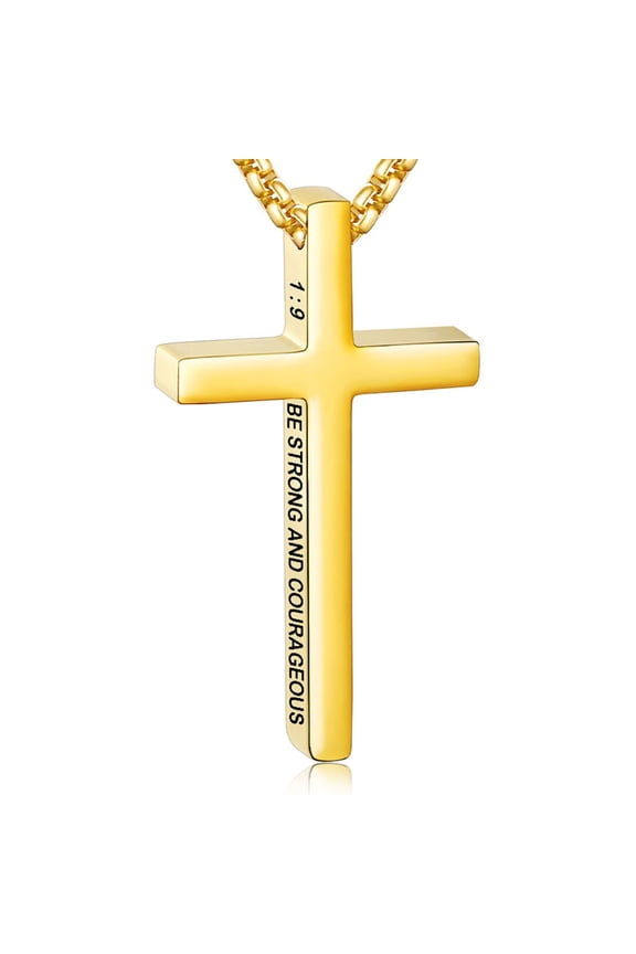 Gold Cross Necklaces for Men Boys Stainless Steel Cross Pendant Chain Religious Christian Birthday First Communion Graduation Fathers Day Jewelry Gifts Teen Son Dad Him Kids 18/20/22/24 Inch