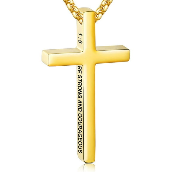 APSVO Gold Cross Necklaces for Men Boys Stainless Steel Cross Pendant Chain Religious Christian Birthday Valentines Day Jewelry Gifts Teen Him Boyfriend Dad Son Adults Kids Ideas 18/20/22/24 Inch