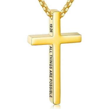 APSVO Gold Cross Necklaces for Men Boys 316L Stainless Steel Bible Verse Psalms 19:26 Cross Pendant Chain Religious Christian Graduation Father's Day Jewelry Gifts Ideas Dad Son Teenage Kids Age