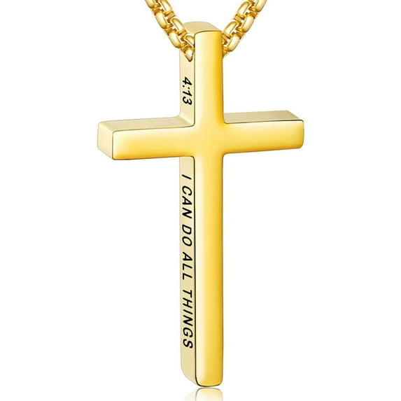 APSVO Gold Cross Necklaces for Men Boys Stainless Steel Cross Pendant Chain Religious Christian Birthday Valentines Day Jewelry Gifts Teen Him Boyfriend Dad Son Adults Kids Ideas 18/20/22/24 Inch