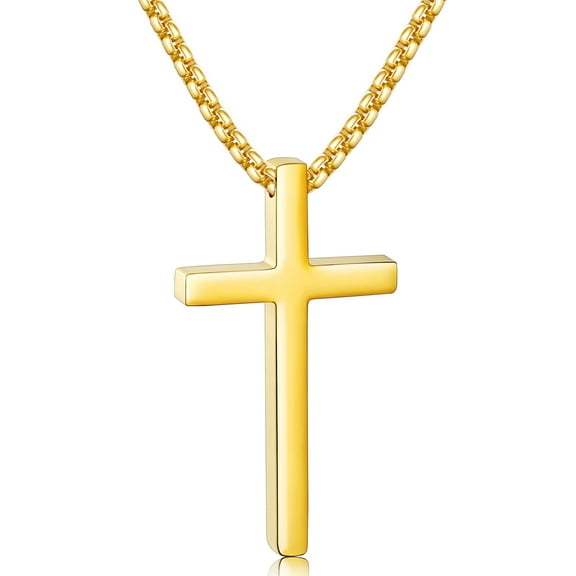 APSVO Gold Cross Necklaces for Men Boys Stainless Steel Cross Pendant Chain Catholic Religious Christian Birthday Valentines Day Jewelry Gifts Teen Him Boyfriend Son Dad Adults Male Kids Age Ideas