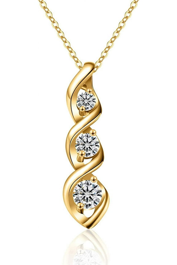 Gold Cubic Zirconia Necklace for Women, Dainty Simple 3 Stones Twisted Women Necklaces Pendant Chain Bridesmaid Jewelry Valentine’s Day Gift