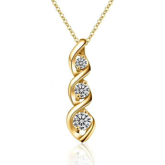 APSVO Gold Cubic Zirconia Necklace for Women, Dainty Simple 3 Stones Twisted Women Necklaces Pendant Chain Bridesmaid Jewelry Valentine’s Day Gift