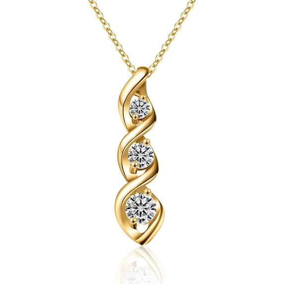 APSVO 14K Gold Plated Cubic Zirconia Necklace for Women Dainty Simple 3 Stones Twisted Women Necklaces Pendant Chain Bridesmaid Jewelry Easter Basket Stuffers Gifts