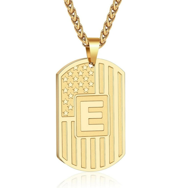 APSVO Gold Initial Necklaces for Men,American Flag Dog Tag Letter