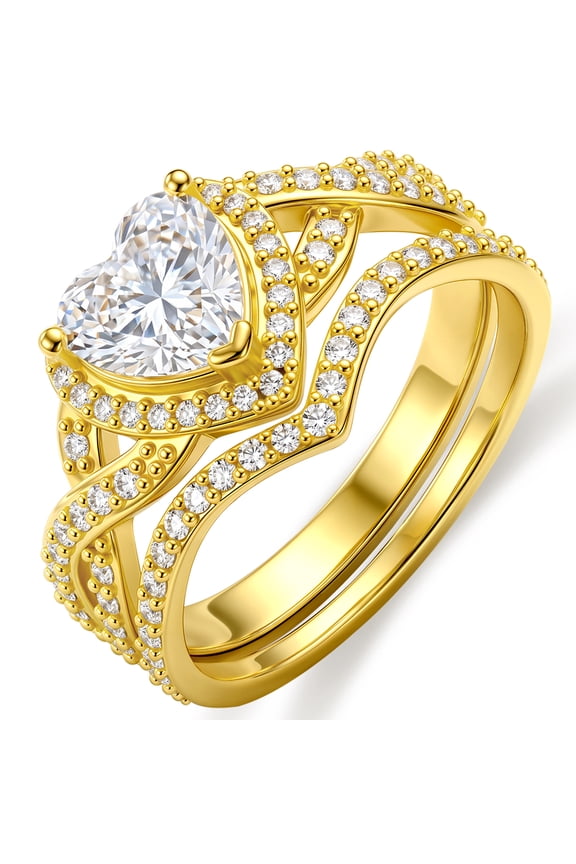 18K Gold Plated Love Heart Wedding Rings for Women Stackable CZ Non Tarnish Thumb Eternity Promise Band Engagement Rings Set Birthday Mothers Day Jewelry Gifts Her Mom Girlfriend Wife Adults