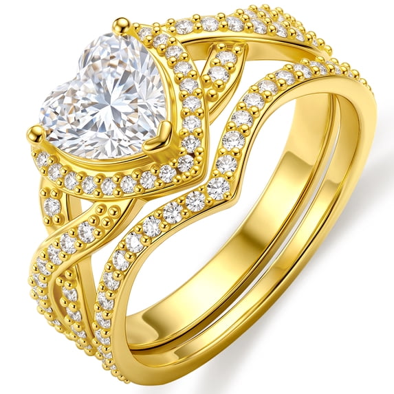 APSVO 18K Gold Plated Love Heart Wedding Rings for Women Stackable CZ Non Tarnish Thumb Eternity Promise Band Engagement Rings Set Birthday Mothers Day Jewelry Gifts Her Mom Girlfriend Wife Adults