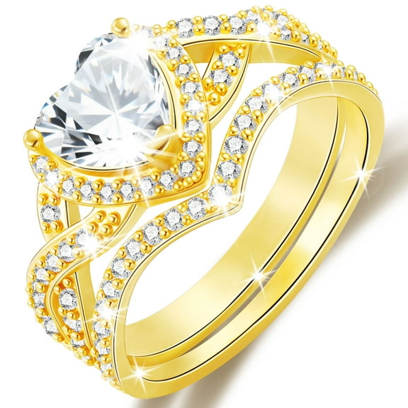 APSVO 18K Gold Plated Love Heart Wedding Rings for Women Stackable CZ Non Tarnish Thumb Eternity Promise Band Engagement Rings Set Birthday Christmas Jewelry Gifts Girlfriend Mom Stocking Stuffers