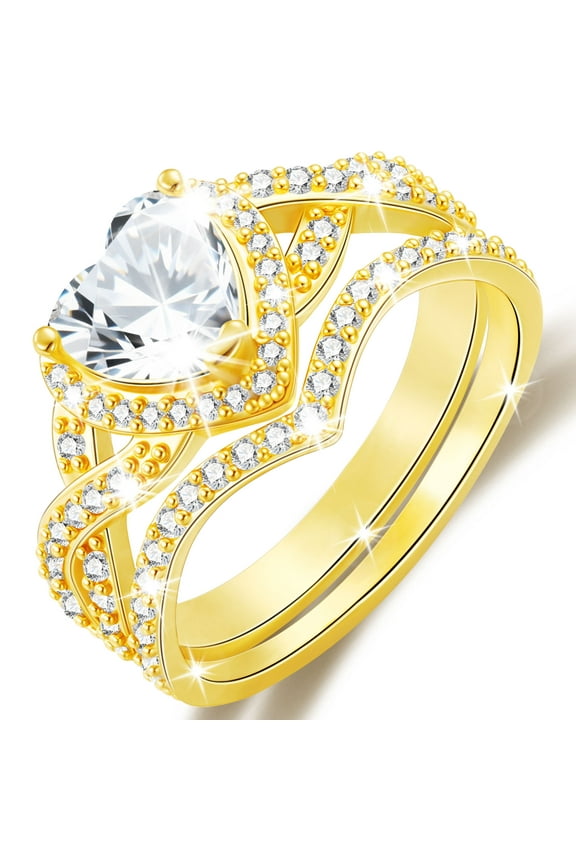 18K Gold Plated Love Heart Wedding Rings for Women Stackable CZ Non Tarnish Thumb Eternity Promise Band Engagement Rings Set Birthday Valentines Jewelry Gifts Her Girlfriend Wife Adults Ideas