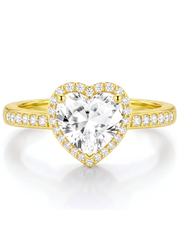18K Gold Plated Love Heart Rings for Women CZ April Birthstone Ring with CZ Crystal Eternity Promise Band Engagement Wedding Birthday Jewelry Gifts Teen Girls Stocking Stuffers Kids