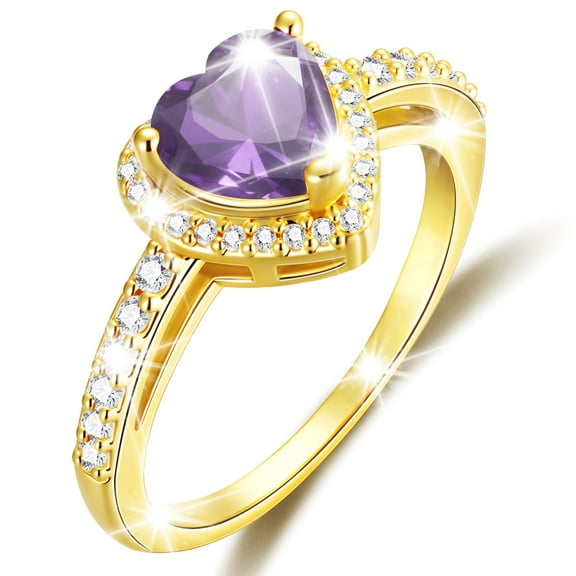 APSVO 18K Gold Plated Love Heart Rings for Women Girls CZ June Birthstone Ring with Purple Alexandrite Eternity Promise Band Wedding Birthday Valentines Day Jewelry Gifts Teen Her Adults Kids Ideas