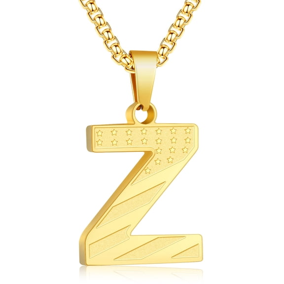 APSVO Gold Initial Necklaces for Men Boys Stainless Steel American Flag Letter Z Pendent Chain Birthday Graduation Fathers Day Jewelry Gifts Teen Him Dad Boyfriend Male Son Adults Kids Age Ideas