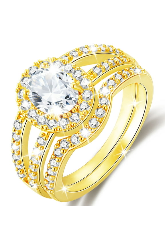 18K Gold Plated Oval Wedding Rings for Women Stackable CZ Non Tarnish Thumb Eternity Promise Band Engagement Rings Set Birthday Valentines Day Jewelry Gifts Her Mom Wife Girlfriend Adults Ideas