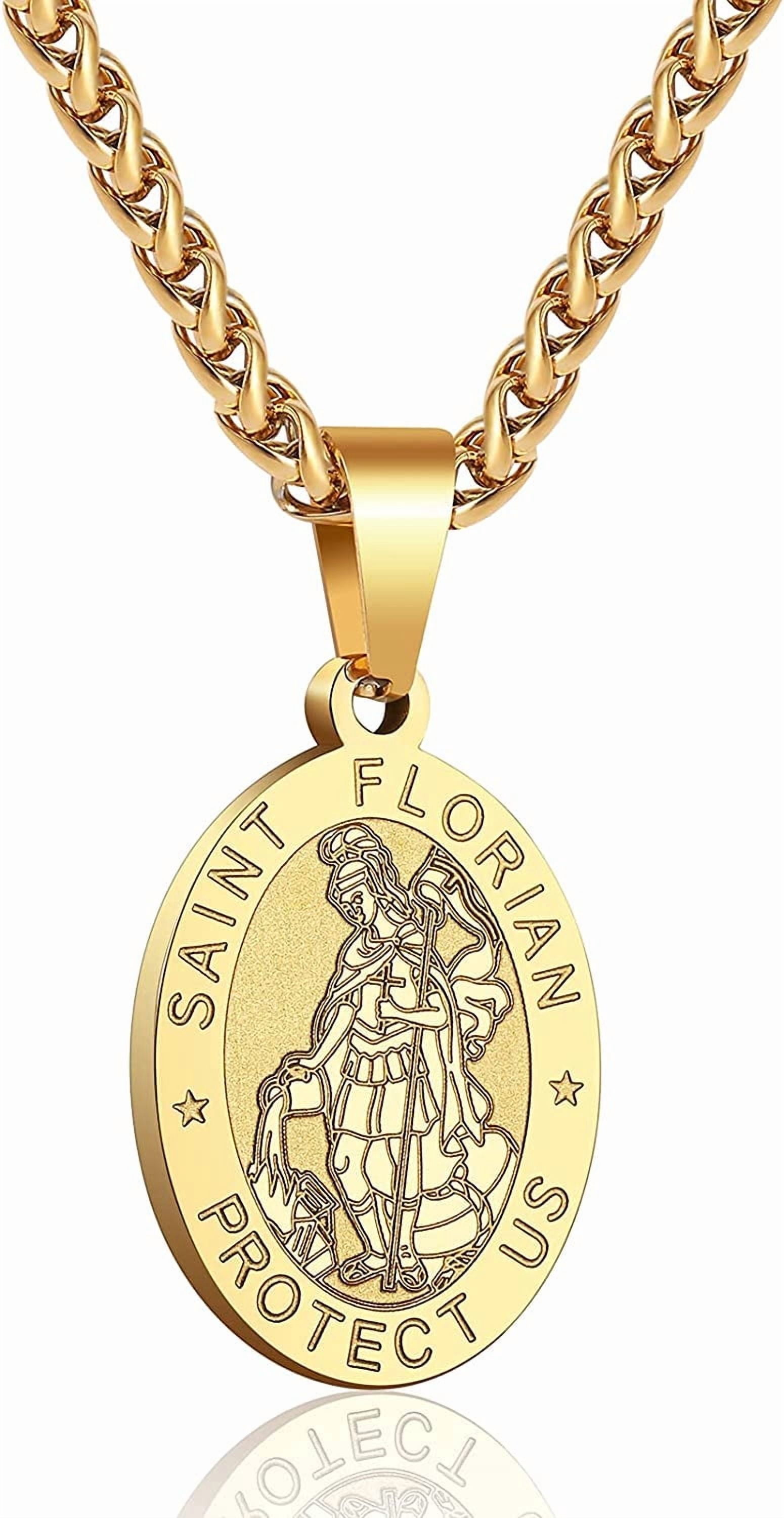 APSVO Gold Saint St Florian Medal Necklace Pendant for Men 24 Inch ...