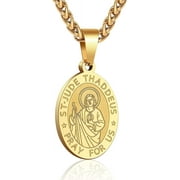 APSVO Gold Saint St Jude Necklaces for Men Boys Stainless Steel Medal Pendant Chain Christian Religious Catholic Birthday First Communion Graduation Fathers Day