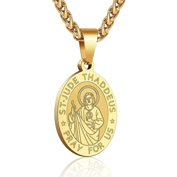 APSVO Gold Saint St Jude Necklaces for Men Boys Stainless Steel Medal Pendant Chain Christian Religious Catholic Birthday Valentines Day Jewelry Gifts Teen Him Husband Dad Adults Kids Age Ideas