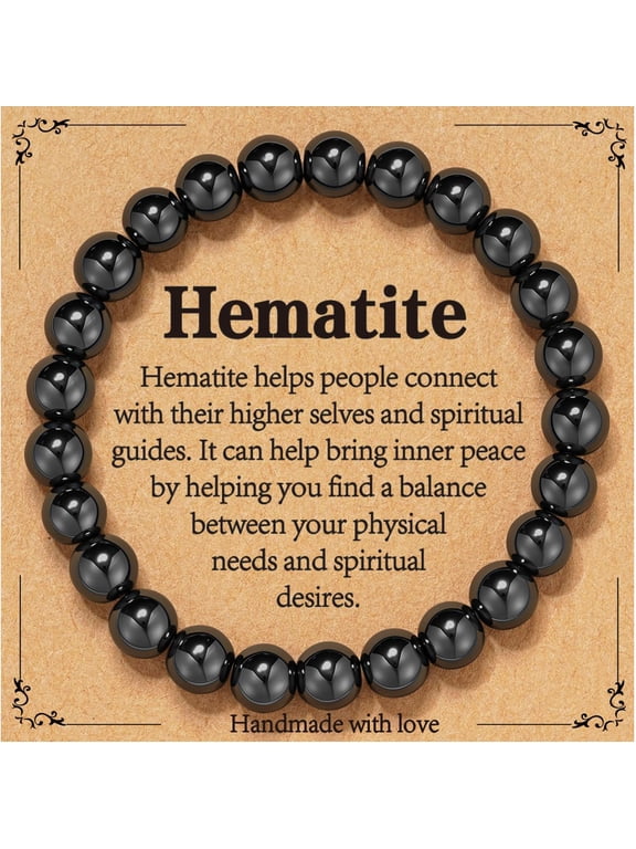 Hematite Bracelets for Women Natural Stone Crystal Healing Anxiety Positive Energy Stress Relief Protection Bracelet Birthday Christmas Jewelry Gifts Teen Stocking Stuffers