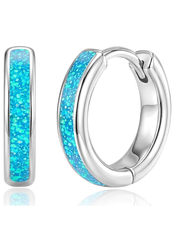 Hoop Earrings for Women Girls Green Opal Small Huggie Cartilage S925 Sterling Silver Post Hypoallergenic Earrings Birthday Graduation Jewelry Gifts Her Teen Mom Wife Adults Her Kids Ideas