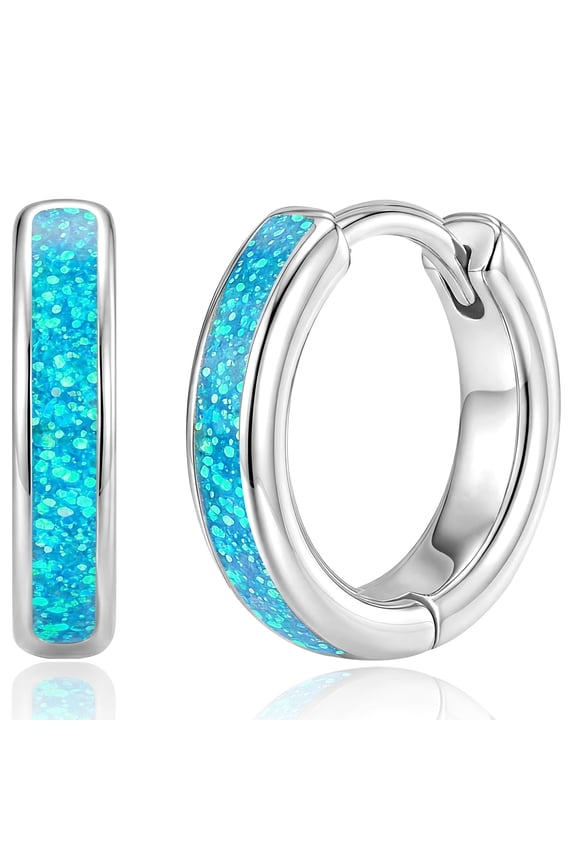 Hoop Earrings for Women Girls Green Opal Small Huggie Cartilage S925 Sterling Silver Post Hypoallergenic Earrings Birthday Graduation Jewelry Gifts Her Teen Mom Wife Adults Her Kids Ideas