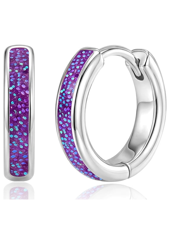 18K White Gold Plated Hoop Earrings for Women Soft Lavender Opal Huggie with S925 Sterling Silver Post Hypoallergenic Earrings Birthday Christmas Jewelry Gifts Teen Girls Stocking Stuffers Kids