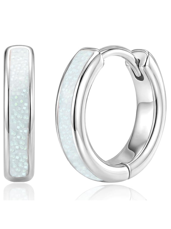 Hoop Earrings for Women Girls White Opal Small Huggie Cartilage S925 Sterling Silver Post Hypoallergenic Earrings Birthday Graduation Jewelry Gifts Her Teen Mom Wife Adults Her Kids Ideas